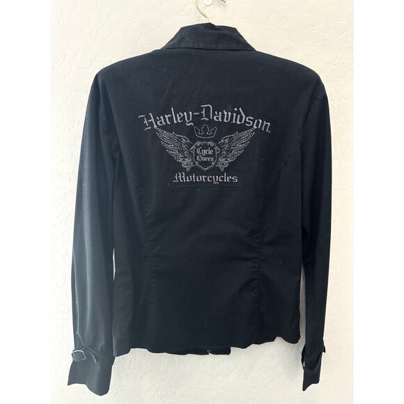 HARLEY DAVIDSON | Black Zip Up Jacket Cycle Queen Wings Logo Biker | Medium - Picture 5 of 7